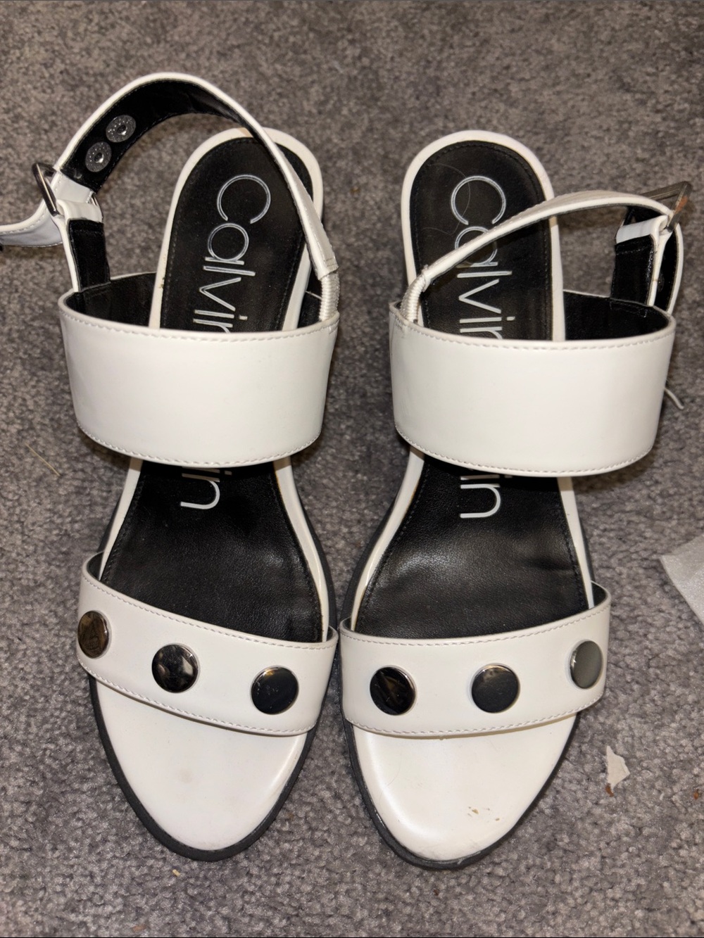 Calvin Klein White Leather Stud Accent Slingback Sandals